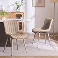 YOUNUOKE Mid-Century Modern Dining Chairs Set of 2 Khaki PU Leather Upholstered Kitchen Chairs with Khaki Metal Legs Armless Accent Chair for Dining Room Guest Reception Room