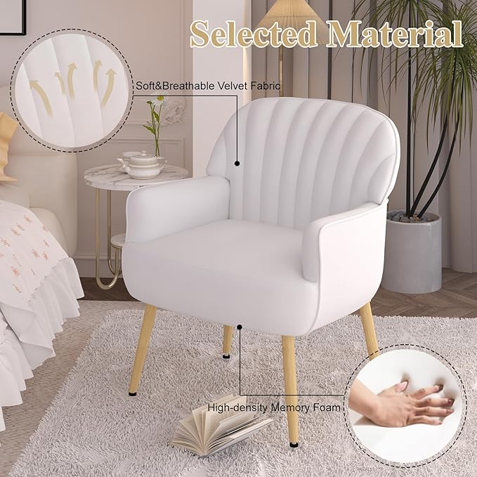 Velvet Accent Chair Modern Upholstered Single Living Room Chairs with Tufted Back Cozy Sofa Side Armchair with Metal Legs for Bedroom/Office/Reading Room Beige