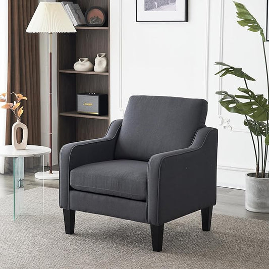 VINGLI Mid-Century Modern Accent Chair Dark Grey Linen Upholstered Comfortable &amp Supportive 380lbs Weight Limit Perfect for Living Room Bedroom Office