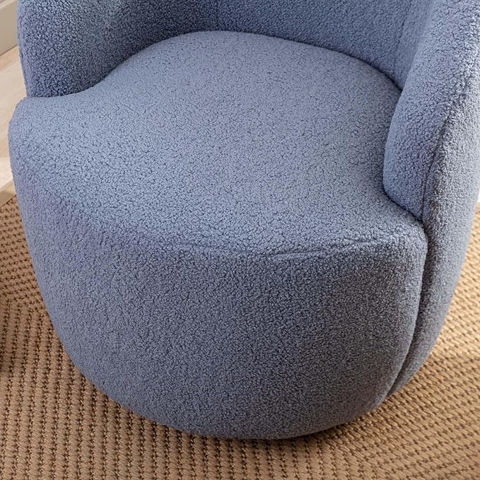 Swivel Barrel Chair with Foam FilledSwivel Accent ChairComfy Backrest Teddy Round Swivel Chair for Living Room (Light Blue)