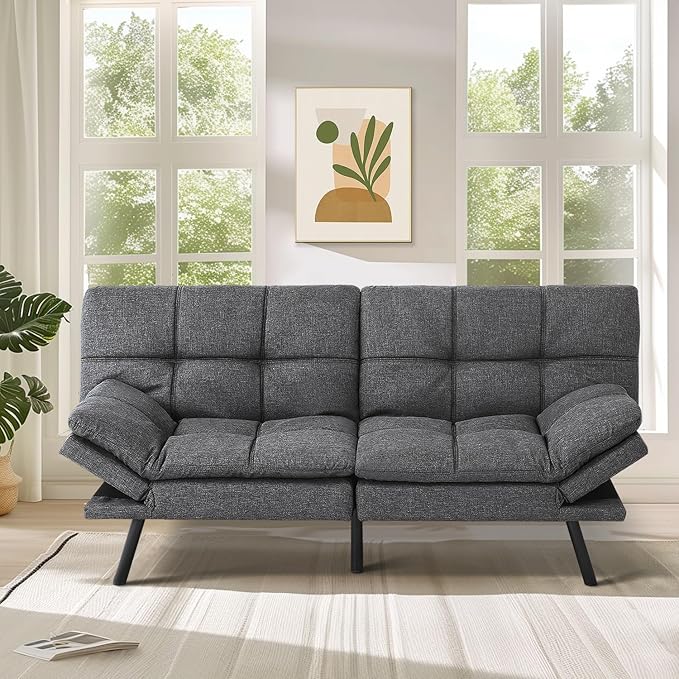 MUUEGM 71 Futon Sofa Bed with Memory FoamFuton Couch with Adjust Backrest and Armrest Couches Bed for Living RoomStudios Apartments Dormitories Offices and Game RoomsDeep Grey