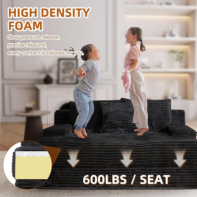 67 Oversized Chaise Lounge Indoor Corduroy Upholstered Sofa Bed Boneless Deep Seat Sleeper Couch Cloud Reading Chair for Living Room Apartment No Assembly Required(Black) (Black)