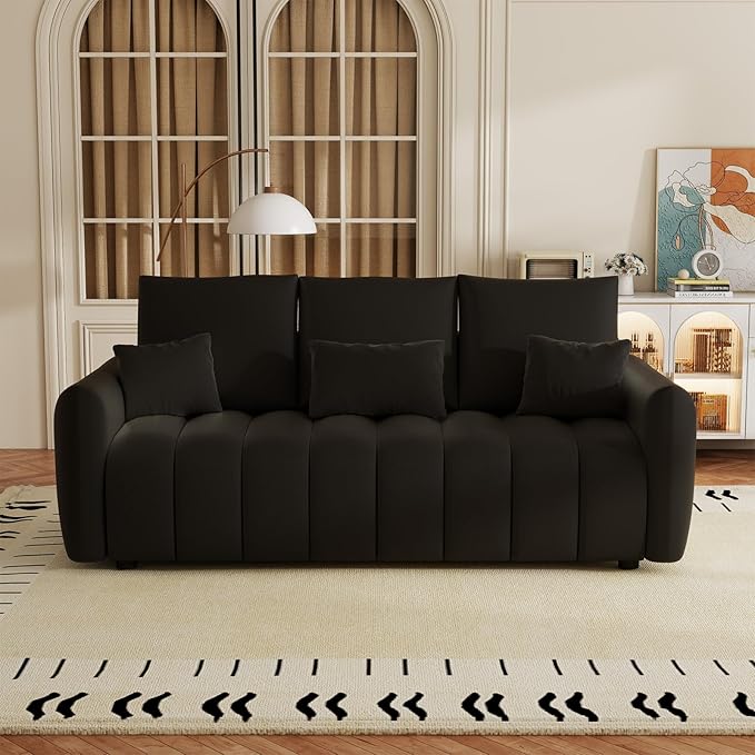 78 Cloud Couch Sofa for Living Room Comfy Plush Teddy Sectional 3-Seater Couches with Pillows and Back Cushions Cozy Modern Deep Seat Oversized Sofa for Bedroom Apartment Black