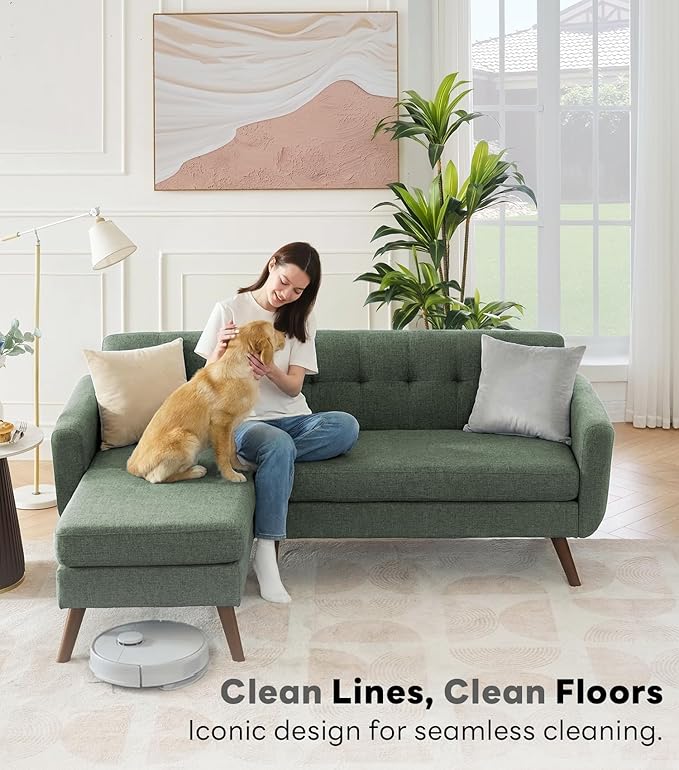 Tbfit L Shaped Couch Sofa 80 W Mid-Century Modern Sectional Couches 3 Seater Sofas with Wide Chaise Lounge Button Tufted Upholstered Sectional Sofa for Living Room Bedroom Green | linen fabric