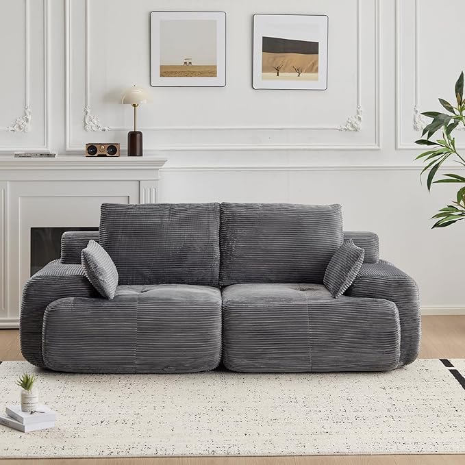 Modern Loveseat with Pillows Extra Deep Soft Cloud Love Seat with Multiple Corduroy Boneless 2 Seate Couch for Living Room Apartments Bedrooms Guest Rooms (Grey 2 Seat)