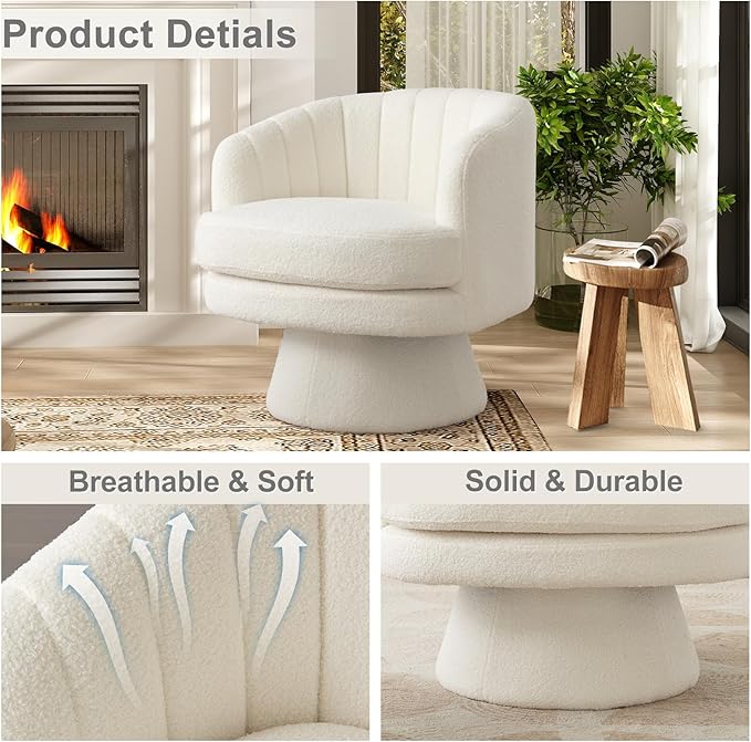 Swivel Accent Chair Barrel Vanity Chairs Mid Century Modern Chair for Living Room Bedroom Small Spaces Armchair Vanity Swivel Chairs with Removable Padding (1 White)