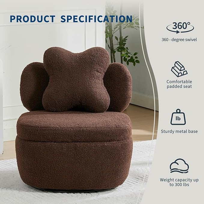 Teddy Velvet Swivel Accent Chair with Storage 360° Rotating Ergonomic Armchair Scratch-Resistant Upholstered Sofa Chair for Living Room Bedroom Nursery Apartment or Small Spaces 300 lbs Capacity