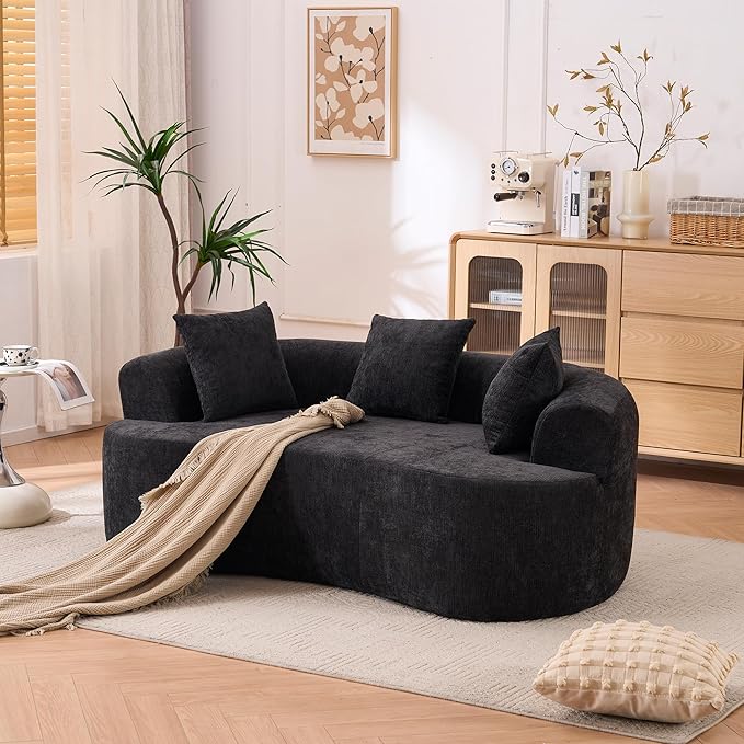 KEIKI 79 Crescent 3-Seater Sofa for Office &amp Studio Low-Back Modern Modular Couch with Deep Cushions Self-Inflating No-Assembly Chenille Sofa for Sleek Minimalist Interiors