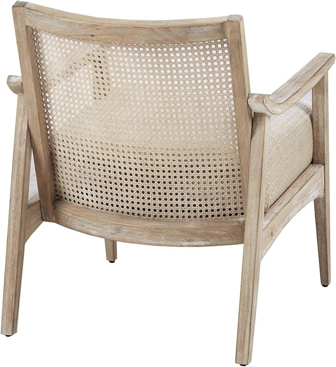 INK+IVY Kelly Accent Chair For Living Room Upholstered 6.25 T Seat Cushion Solid Wood Frame Cane Backrest Farmhouse Accent Armchair Family Room Rustic Furniture Décor 25W Light Brown