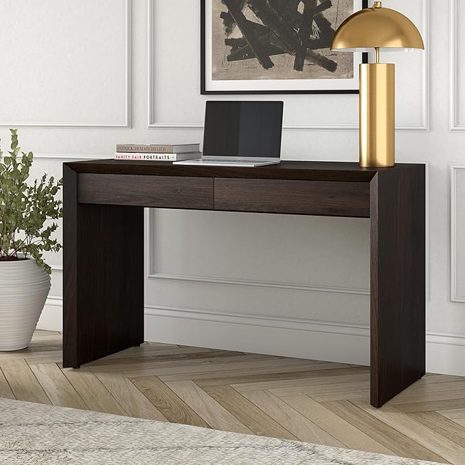 Henn&ampHart 48 Modern Rectangular Wooden Home Office Desk Computer Desk Writing Table with 2 Storage Drawers for Home Office Warm Brown