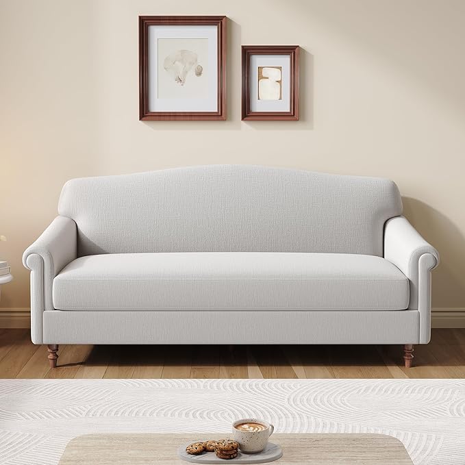 Christopher Knight Home Sola 77.5'' Modern Chenille Upholstered Loveseat Sofa with Rolled Armrest and Rubberwood Frame 2-Seater Home Sofa Living Room Comfy Couch for Hotel/Apartment Light Grey