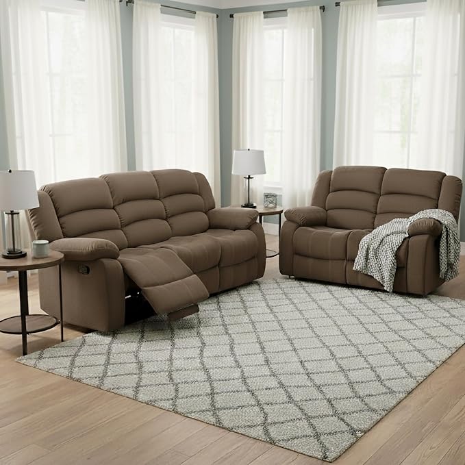 AC Pacific 2 Piece Bill Collection Contemporary Living Room Upholstery Sofa Set Brown