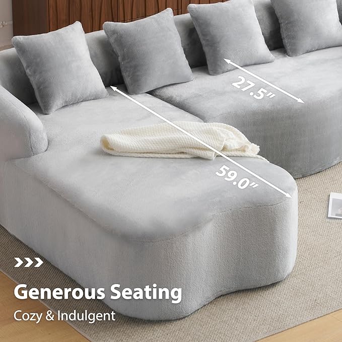 104.7 L-Shaped Modular Sectional Sofa with Curved Chaise 4-Seater Chenille Couch with Deep Seats &amp Wide Armrests Modern Luxury Boneless Cloud Sofa for Living Room Apartment Pearl Grey