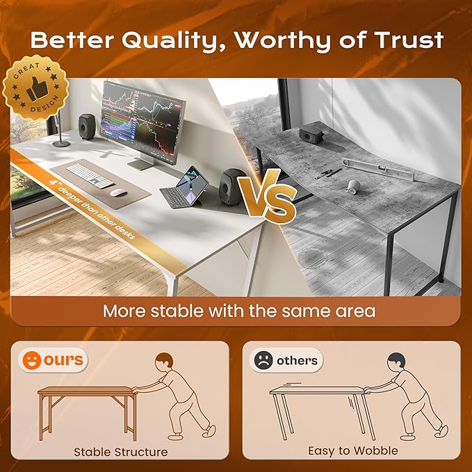 PRAISUN 48 X 24 Inch Computer Desk with Deeper Desktop Gaming Office Writing Work Desk for Home Office Study Bedroom Work from Home Metal Frame White