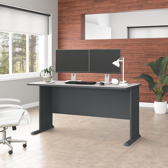 Bush Business Furniture Series A 48W Computer Desk in Natural Cherry and Slate Small Office Table for Home or Professional Workspace
