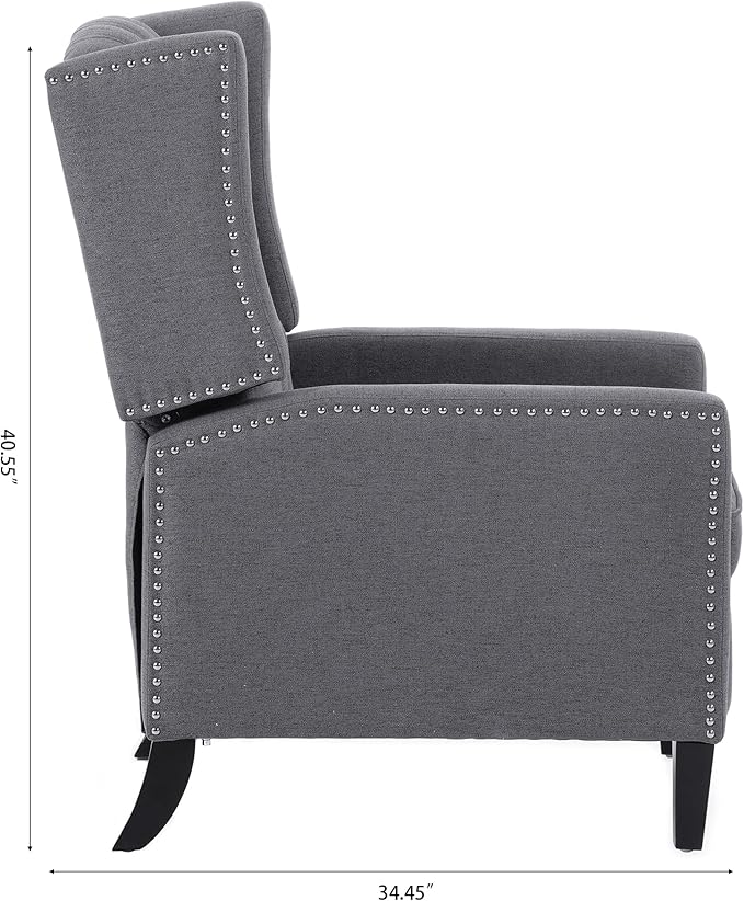 Mid-Century Modern Wingback Recliner Chair Grey 27.16 D x 34.45W x 40.55 H Adult Indoor 300 lbs Capacity Manual Recline Wood Frame Foam &amp Polyester Fill
