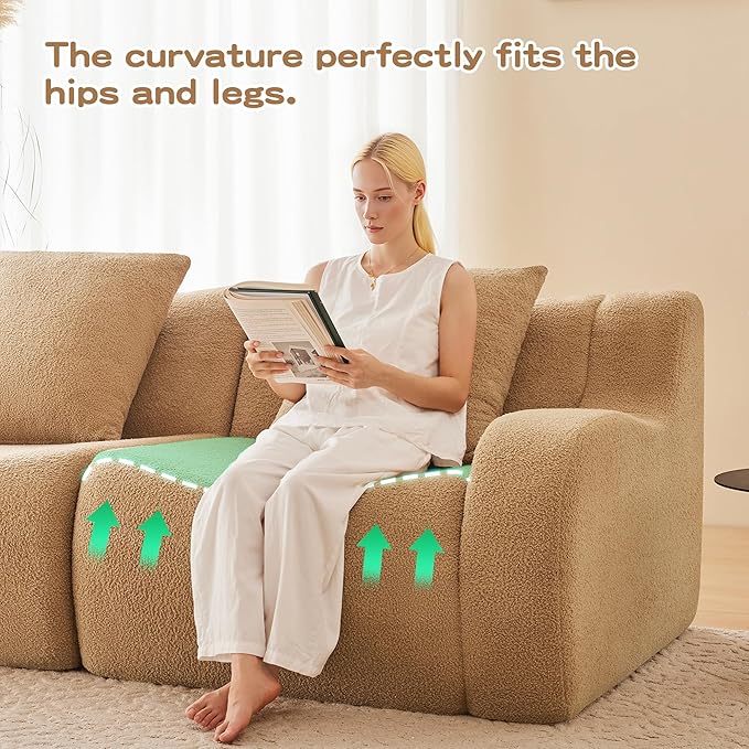 115.3'' Modular Sectional Sofa Boneless Couch L Shaped Sectional Couches for Living Room with Deep Seat and Ottoman Oversized 3-Seater Teddy Cloud Couch Sofa Set No Assembly Required Camel
