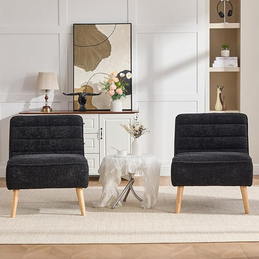 Chifee &amp Vingol Armless Accent Chair Set of 2 Modern Living Room Chairs Upholstered Bedroom Accent Chairs Comfy Makeup Vanity Chair Armless Chair with Wooden Legs for Bedroom Office CafeBlack