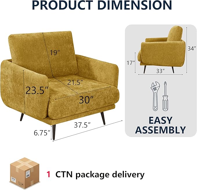 Oversized Accent Chair for Living Room Chairs Reading Arm Chair Comfy Modern Single Sofa Side Chairs with Metal Legs &amp Soft Cushion for Bedroom Waiting Room