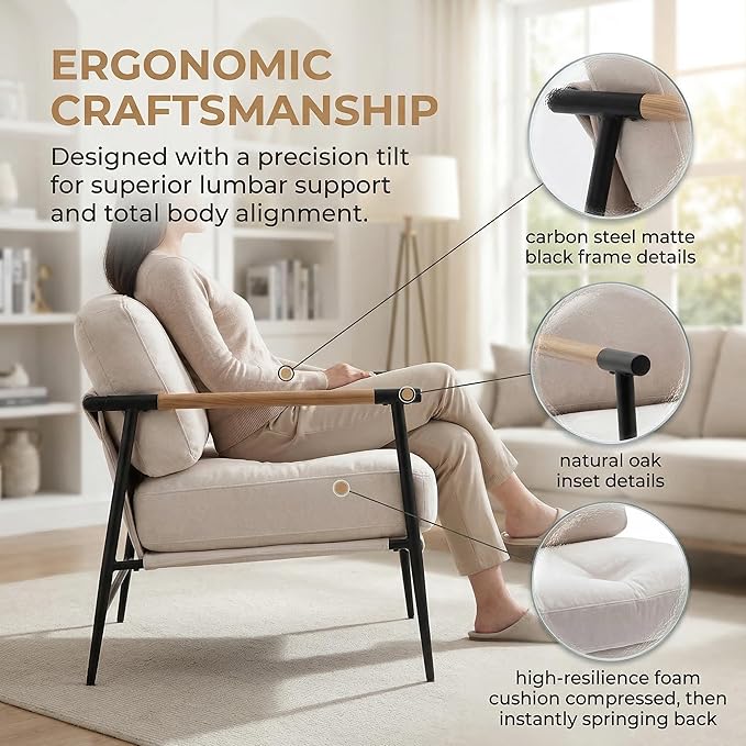 DUOMAY Mid Century Modern Accent Chair with Ottoman Set Chenille Beige Upholstered Living Room Chair with Metal Legs Lazy Lounge Chair Set with Footrest for Bedroom Living Room