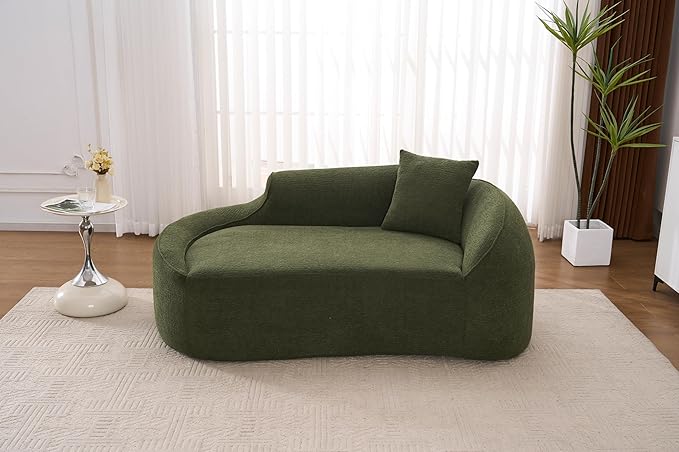 DEINPPA Modern Chaise Lounge with Pillow Chenille Comfy Cloud Couch for Living Room Bedroom Apartment No Assembly Needed-Green | Lasting Support