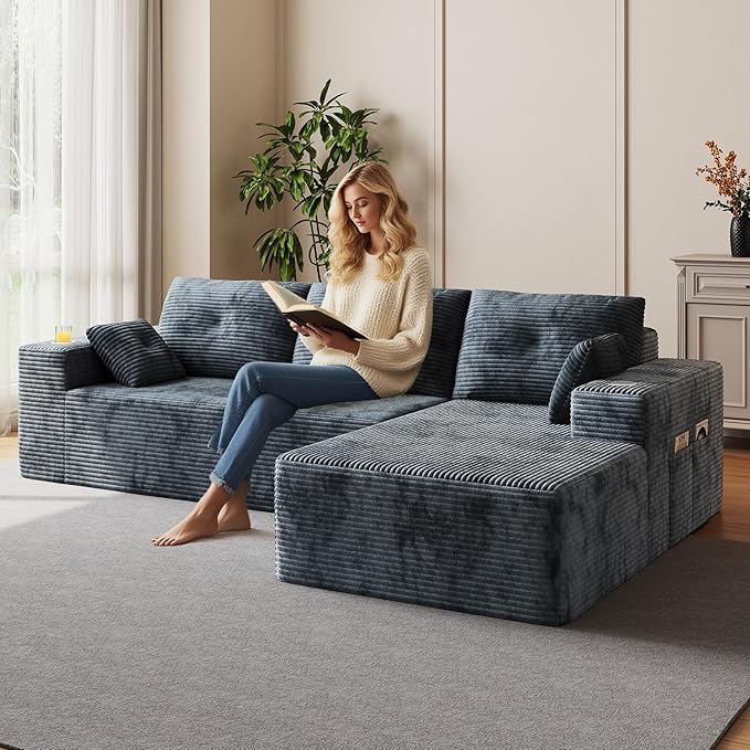 109 Boneless Couches for Living Room Modular Sectional Sofa with Oversized Chaise L-Shape Cloud Couch with Deep Seat (Dark Gray Right Facing Chaise)