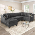 Merax 115.7 U-Shaped Chenille Sectional Sofa 4 Seat Corner Couch Oversized with Built-in Cup Holders 3 Pillows Storage Space for Living Room Grey