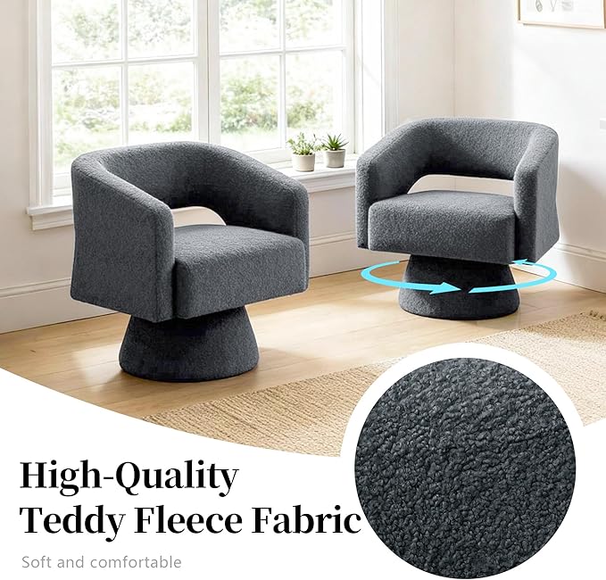 Accent Barrel Chair Set of 2 Modern Teddy Bear Velvet Club Chair 360° Swivel Degree Dressing Chair Suitable for Living Room Reading Room Bedrooms Office Blue