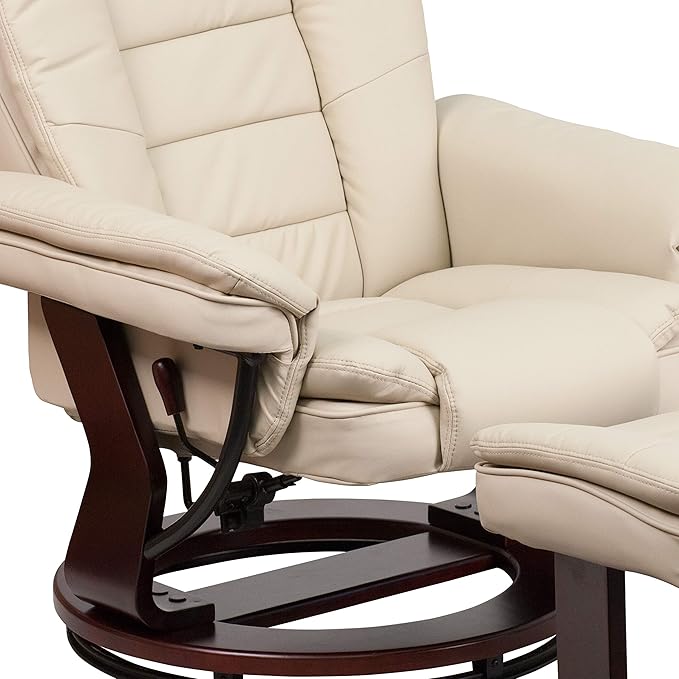Flash Furniture Bali Contemporary Multi-Position LeatherSoft Recliner Chair with Ottoman 360-Degree Swivel Recliner Chair/Ottoman Set Beige