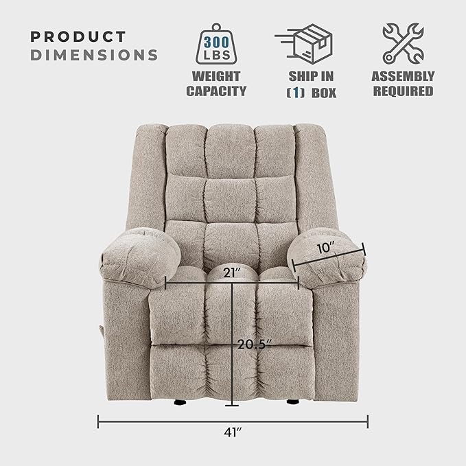 Lexicon Chenille Rocker Reclining Chair for Adults Rocker Pull Handle Recliner Nursery Chair for Living Room/Bedroom High Back Pillow Top Arms High Density Foam Cushions Light Brown