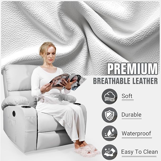 LEVELEVE Rocking Recliner Chair Massage Chair with Vibration Massage and Heat 360° Swivel Recliner Chairs Living Room Bedroom Nursery RV Grey