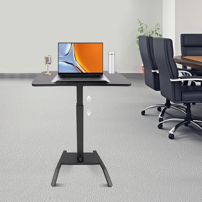 Adjustable Rolling Desk 25.5 * 17 Inch Podium Standing Lift Computer Desk Height and Angle Adjustable Laptop Desk for Home Office Presentations Training