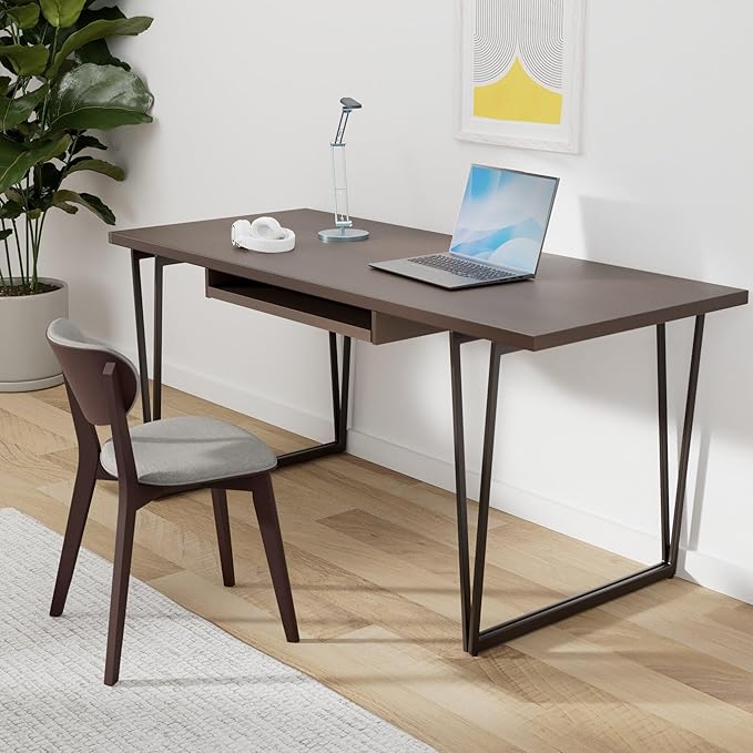 SIMPLIHOME Ryder SOLID WOOD Modern Industrial 66 inch Wide Writing Office Desk in Natural Aged Brown for the Office Desk Writing Table Workstation and Study Table