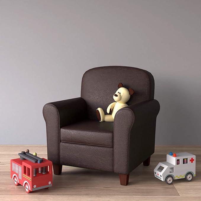 Kids Accent Chair with Rolled Arms - Brown Faux Leather