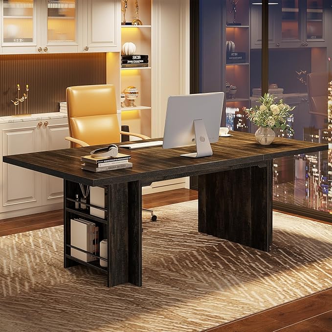 Tribesigns 62.99-Inch Computer Desk Modern Executive Office Desk Large Long Writing Table with Storage Shelves for Office Study Room (Black)