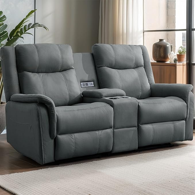 Loveseat Recliner Sofa Reclining Loveseat Couch Reclining Couch with Console USB Port US Outlets and Cup Holders 2-Seater Sofa for Living Room