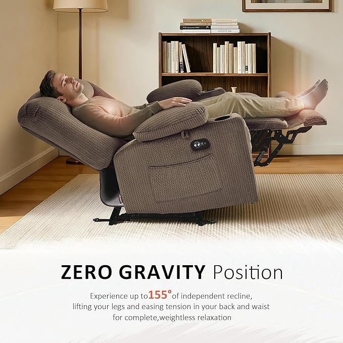 MCombo 55.9 Zero Gravity Power Loveseat Recliner with Heat and Vibration Massage Reclining Loveseat Sofa with USB Ports Cup Holders for Living Room Fabric PR648SET (Dark Brown)
