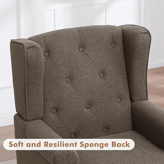 Accent Chair for Living Room Mid Century Modern Upholstered Armchair Wingback Chair with Tufted High Back and Solid Legs Comfy Side Chairs Single Sofa for Bedroom Brown