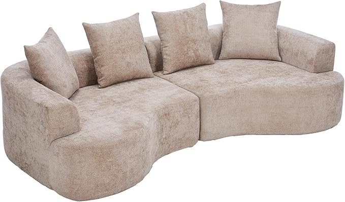 109” Curved Sectional Sofa Chenille Fabric Modular Cloud Couch No Assembly Required Half Moon Couch with Deep Seat 4 Pillows for Living Room Apartment Bedroom