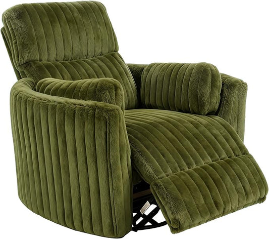 leovanni Power Swivel Rocker Recliner Chenille Upholstered Nursery Glider Rocking Chair with 2 Pillows USB Ports Electric Nursing Reclining Chairs Bedroom Living Room Olive Green
