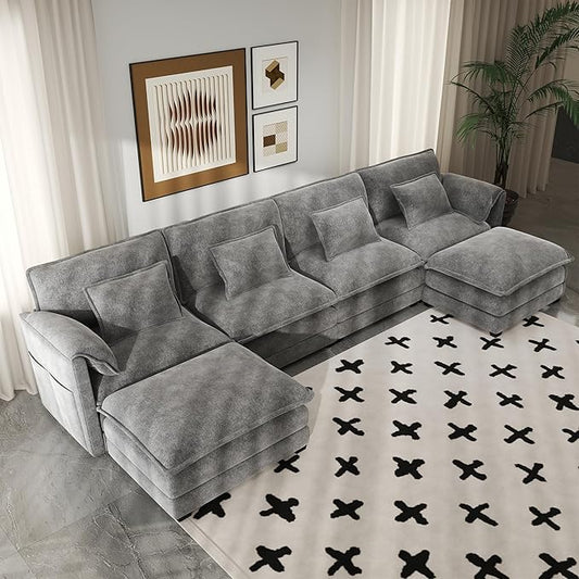 Real Relax 145'' Modular Sectional Sofa U Shaped Chenille Convertible Couch with Movable Ottoman 8 Pillows and 2 Armrest Pillows for Living Room Office and Leisure Places Dark Gray