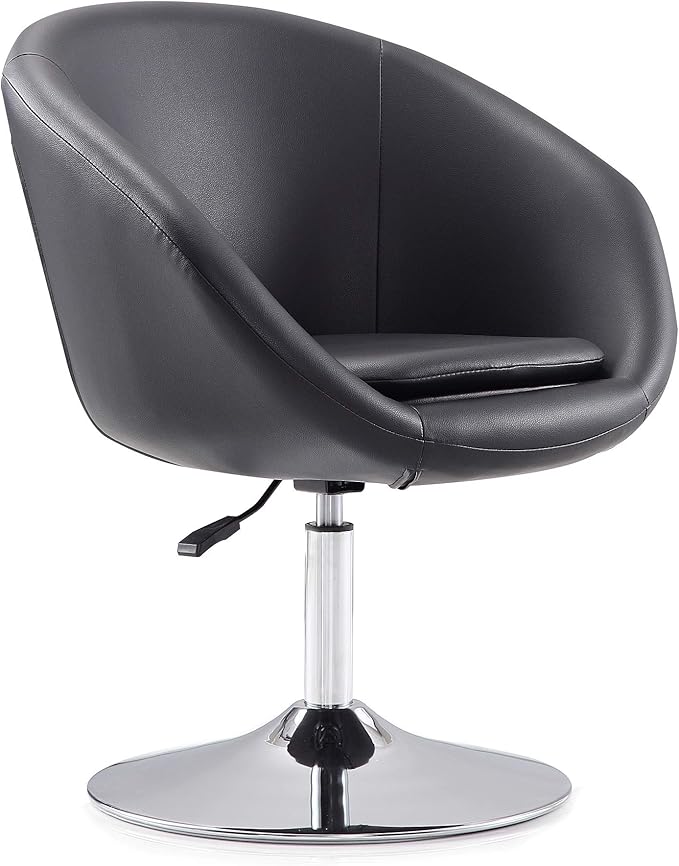 Manhattan Comfort Hopper Adjustable Swivel Accent Chair Set of 2 with 360° Turn Upholstered Seat Polished Chrome Base Modern Bowl Design for Home Office and Living Room Black Faux Leather