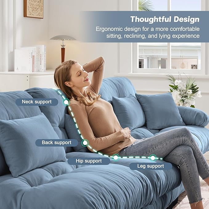 Cloud Couch 133.8“ Sectional Couches for Living Room Oversize Deep Seat U Shaped Couch Chenille Fluffy 3 Seats Sofa with 2 Ottomans Blue
