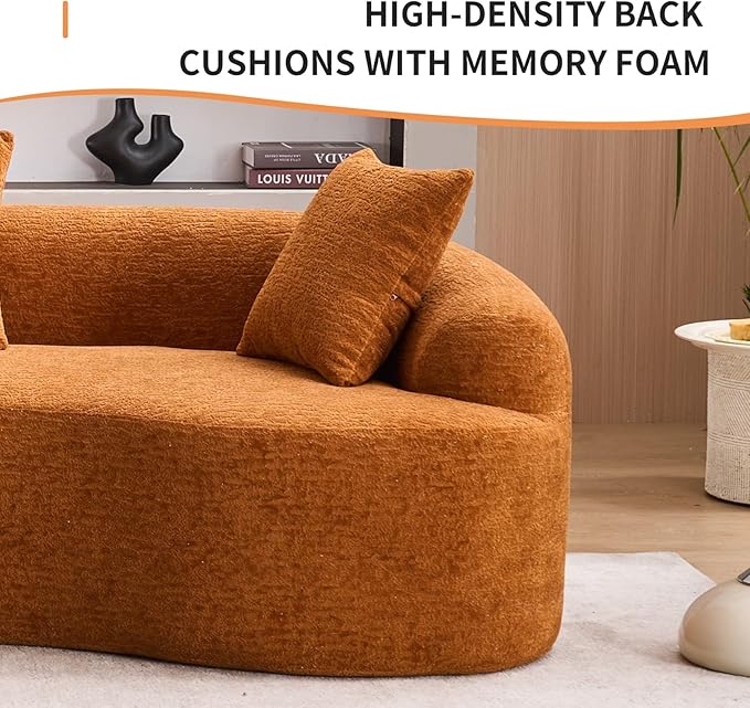 KEIKI Curved Chenille Modular Sectional Couches with Pillows 4 Seater Oversized Upholstered Luxury Plush Cloud Sofa for Living Room Apartment Full Compression Sponge