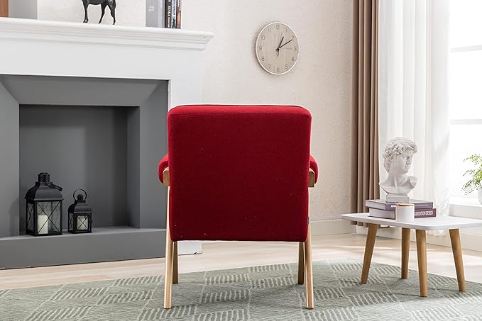 Leisure Chair with Solid Wood Armrest and Feet Mid-Century Modern Accent Chair for Living Room Bedroom Studio Chair
