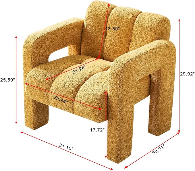 KEIKI 31 Boucle Accent Chair with High Density Foam Cushion Upholstered Modern Style Oversized Single Sofa Chair Easy Assembly for Living Room and Bedroom Apartment Office Yellow