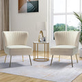TINA'S HOME Velvet Accent Chair Set of 2 with Metal Golden Legs Upholstered Armless Slipper Chair with Wingback Mid Century Side Chair for Living Room Bedroom Vanity- Tan