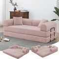 Convertible Folding Sofa BedFold Out Floor Sofa Couch with Fixed-Shape FrameCorduroy Foldable Mattress Cloud Couch for Living Room Bedroom (Pink 78 Inch)