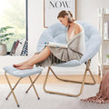 Foldable Oversized Moon Chair with Footrest Large Faux Fur Round Saucer Moon Chair with Folding Footrest Stool for Teens and Adults