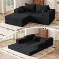 Modern Small Boneless Couch Convertible Modular Sectional Sleeper Sofa Bed Corduroy Memory Foam Cozy Modular Cloud Couch L-Shaped Cloud Sofa for Living Room No Assembly Black
